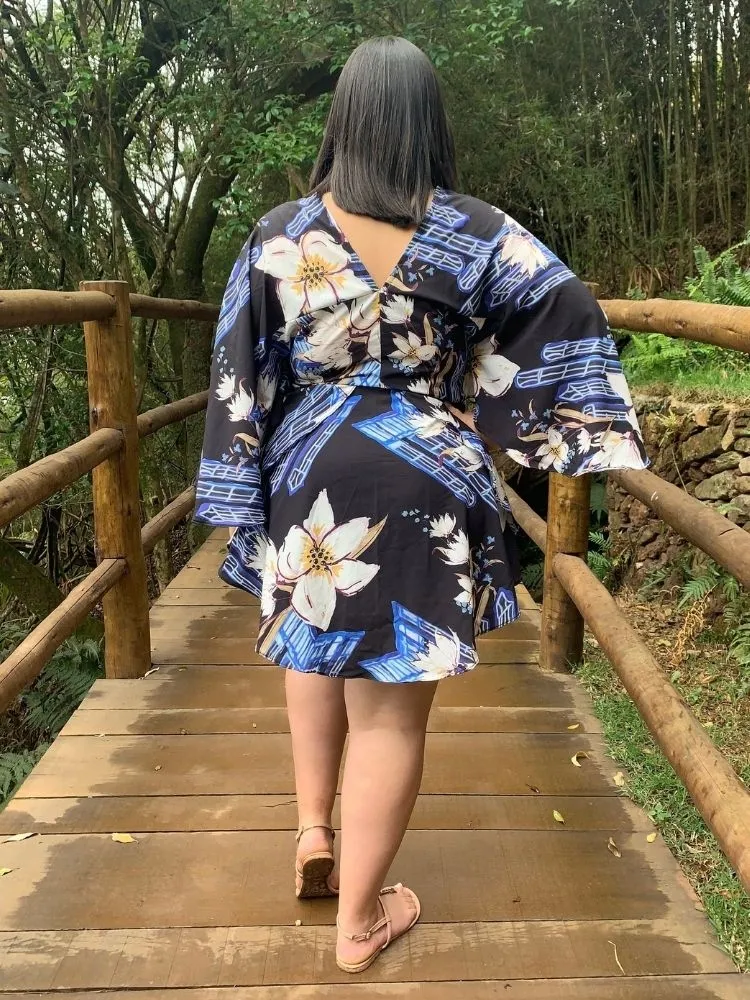 Vestido Curto Kimono Kamila Estampado