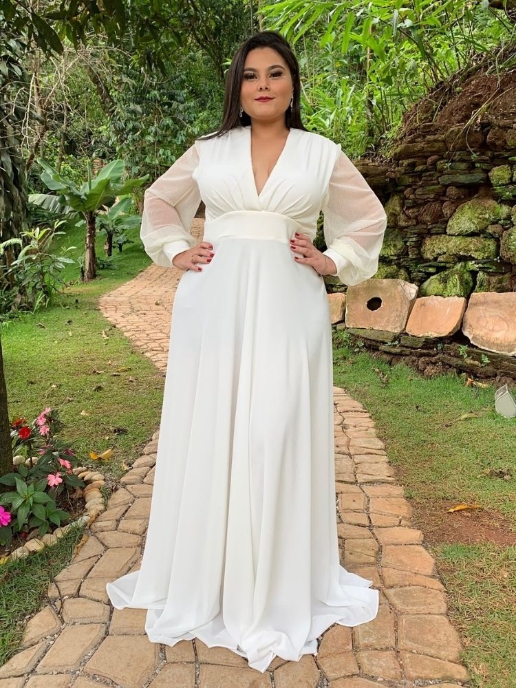 Vestido de Noiva Branco off Caroline 10 dias de Confecção