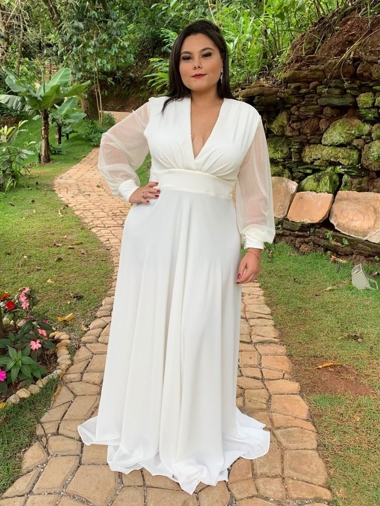 Vestido de Noiva Branco off Caroline 10 dias de Confecção