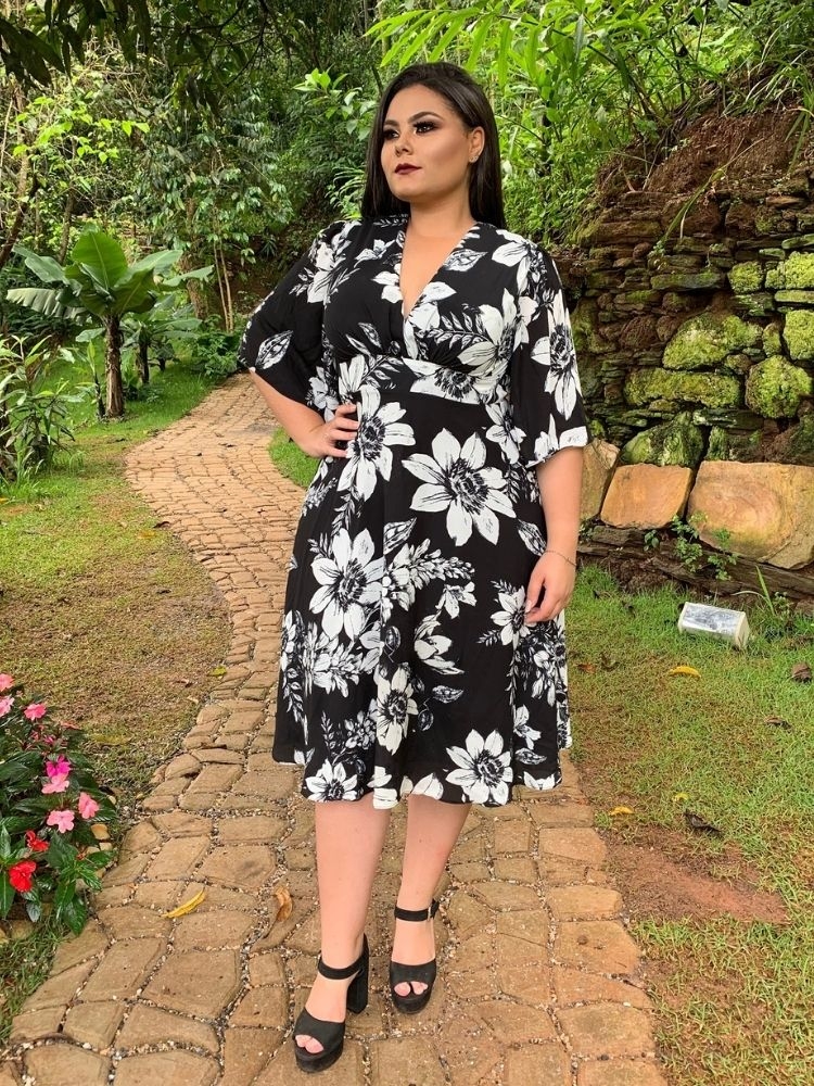 Vestido Geralda Pronta Entrega Estampado Preto