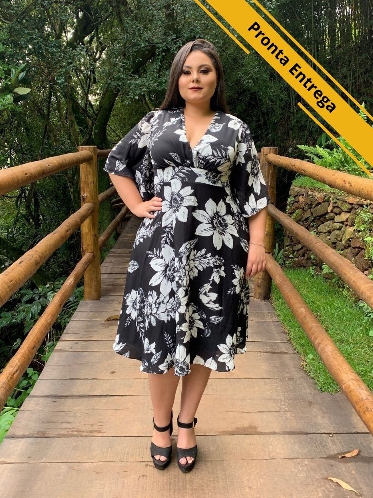 Vestido Geralda Pronta Entrega Estampado Preto