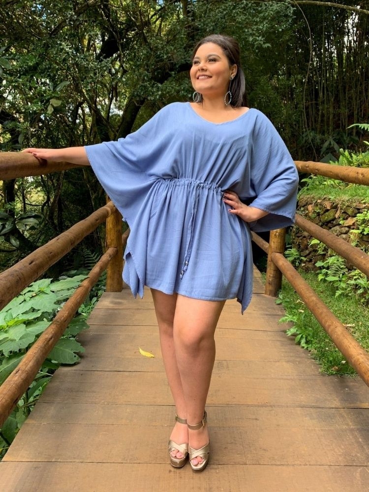 Vestido Kimono Cibele Pronta Entrega Cinza Azulado