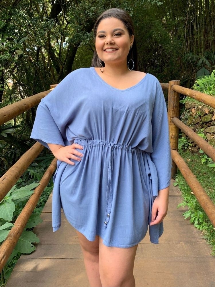 Vestido Kimono Cibele Pronta Entrega Cinza Azulado