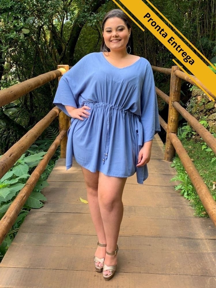 Vestido Kimono Cibele Pronta Entrega Cinza Azulado
