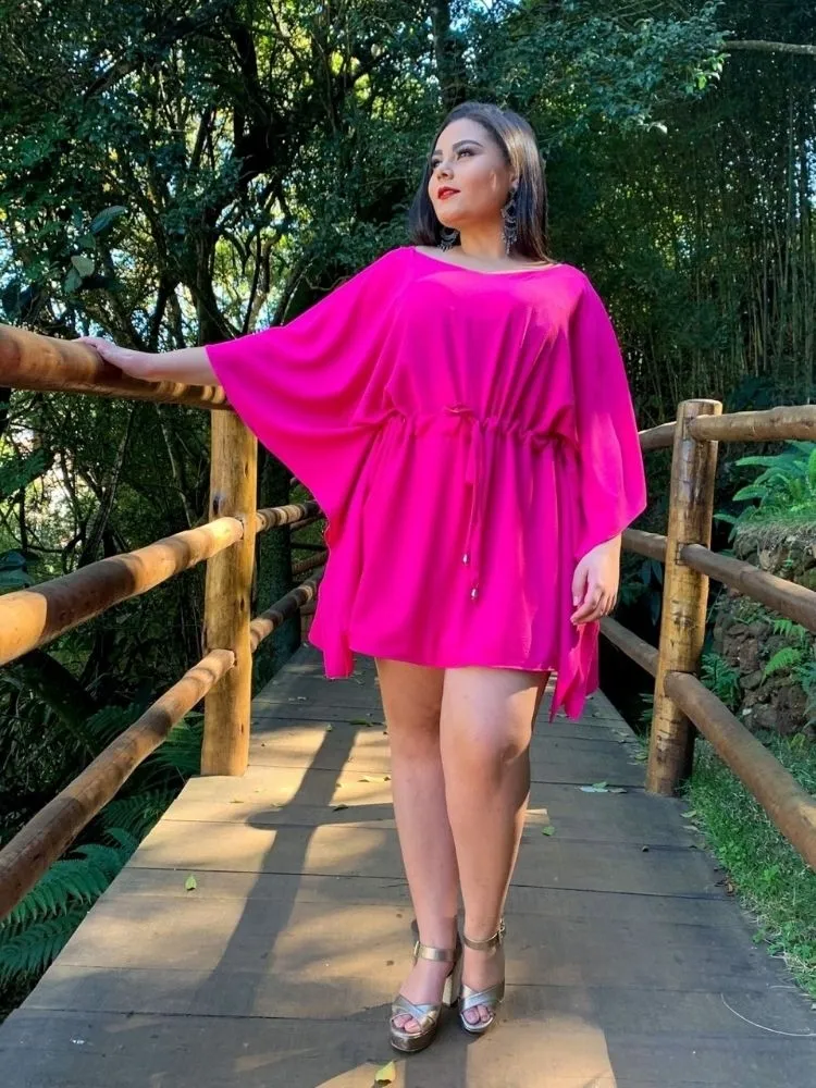 Vestido Kimono Cibele Pronta Entrega Rosa Pink