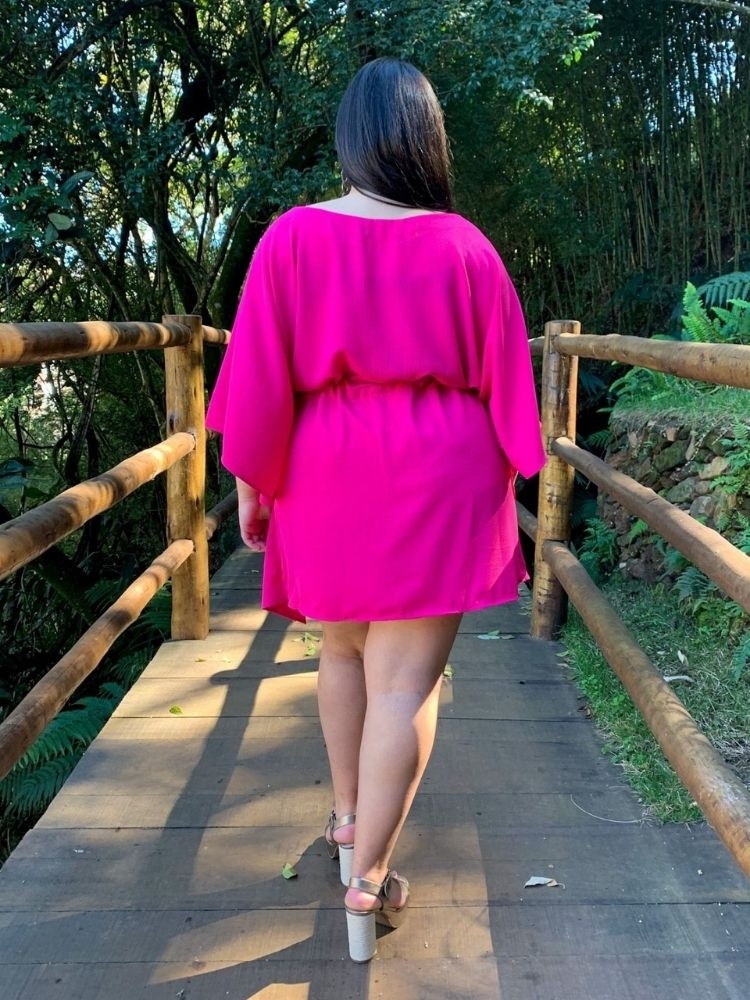 Vestido Kimono Cibele Pronta Entrega Rosa Pink