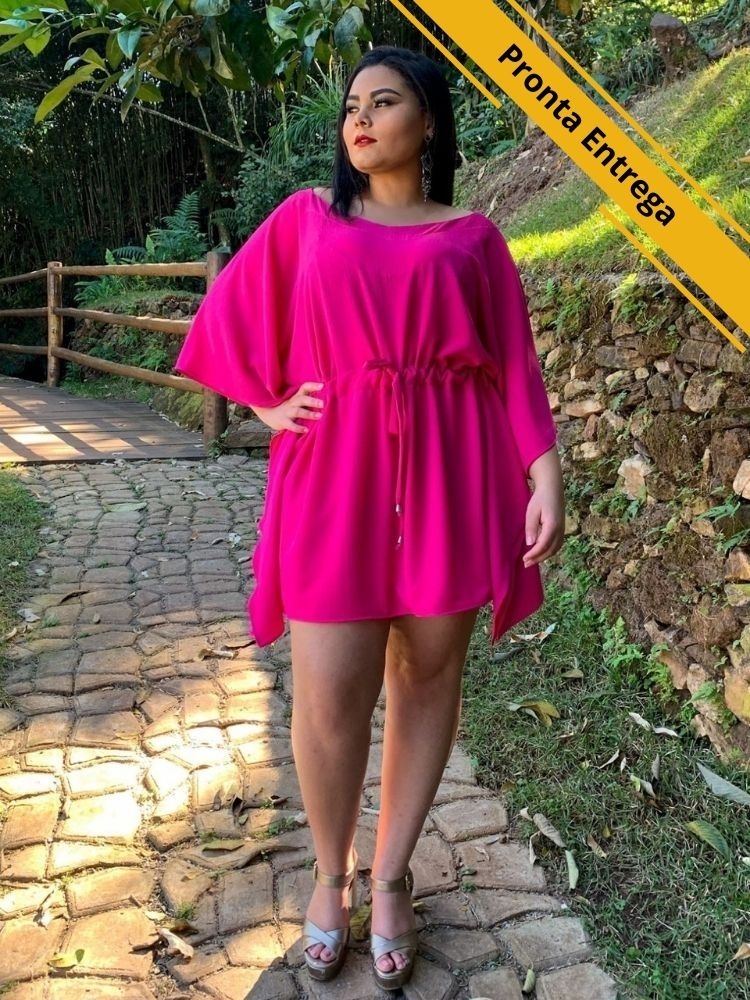 Vestido Kimono Cibele Pronta Entrega Rosa Pink