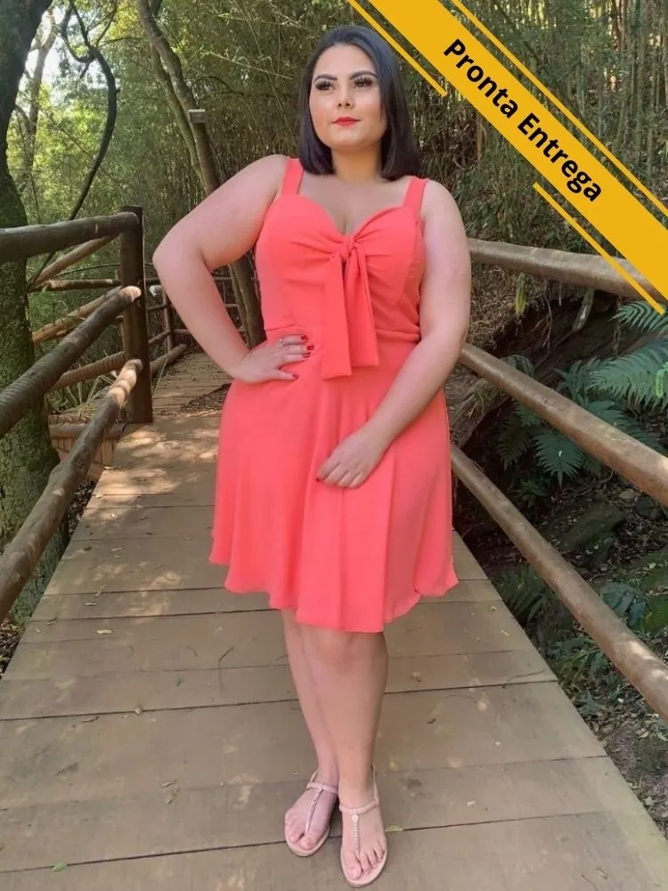 Vestido Naninha Curto Pronta Entrega Coral