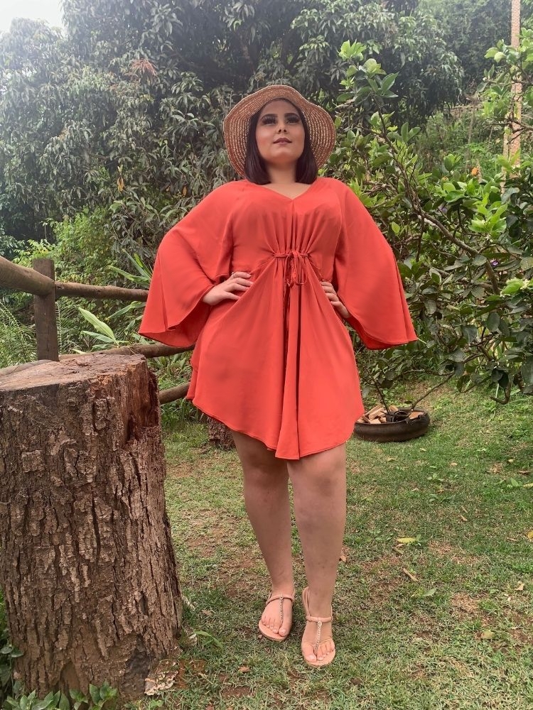 Vestido Curto Kimono Kamila Coral