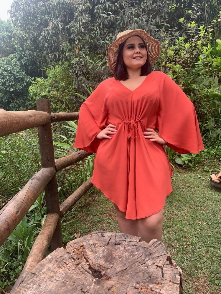 Vestido Curto Kimono Kamila Coral