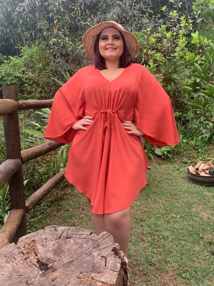 Vestido Curto Kimono Kamila Coral