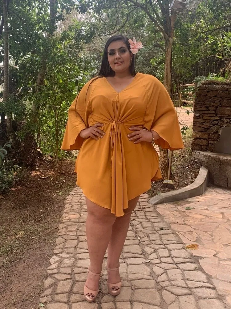 Vestido Curto Kimono Kamila Mostarda