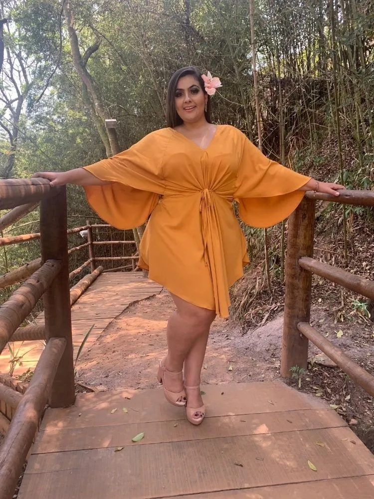 Vestido Curto Kimono Kamila Mostarda