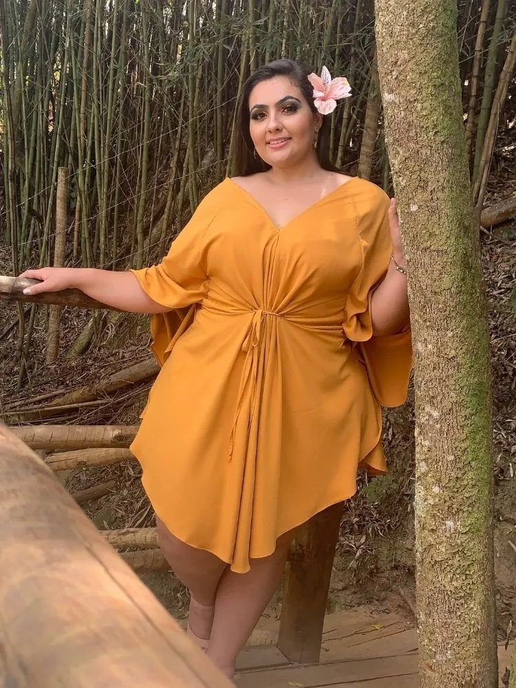 Vestido Curto Kimono Kamila Mostarda