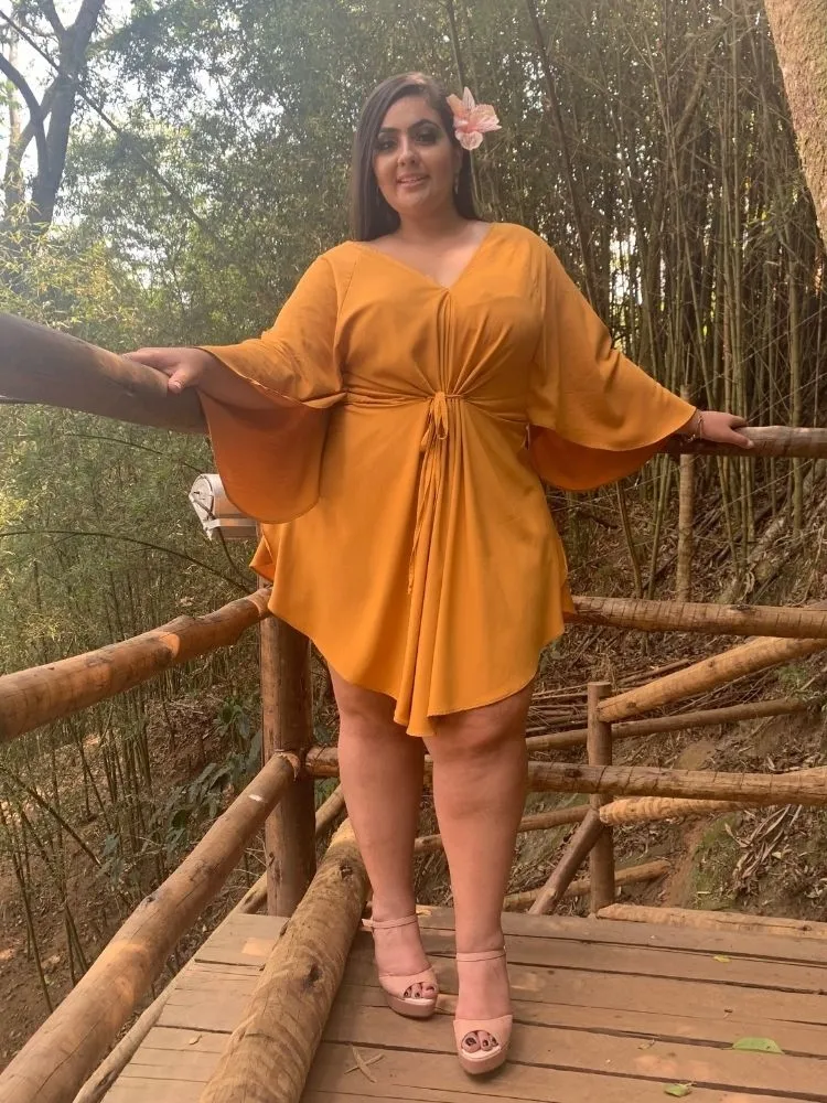 Vestido Curto Kimono Kamila Mostarda