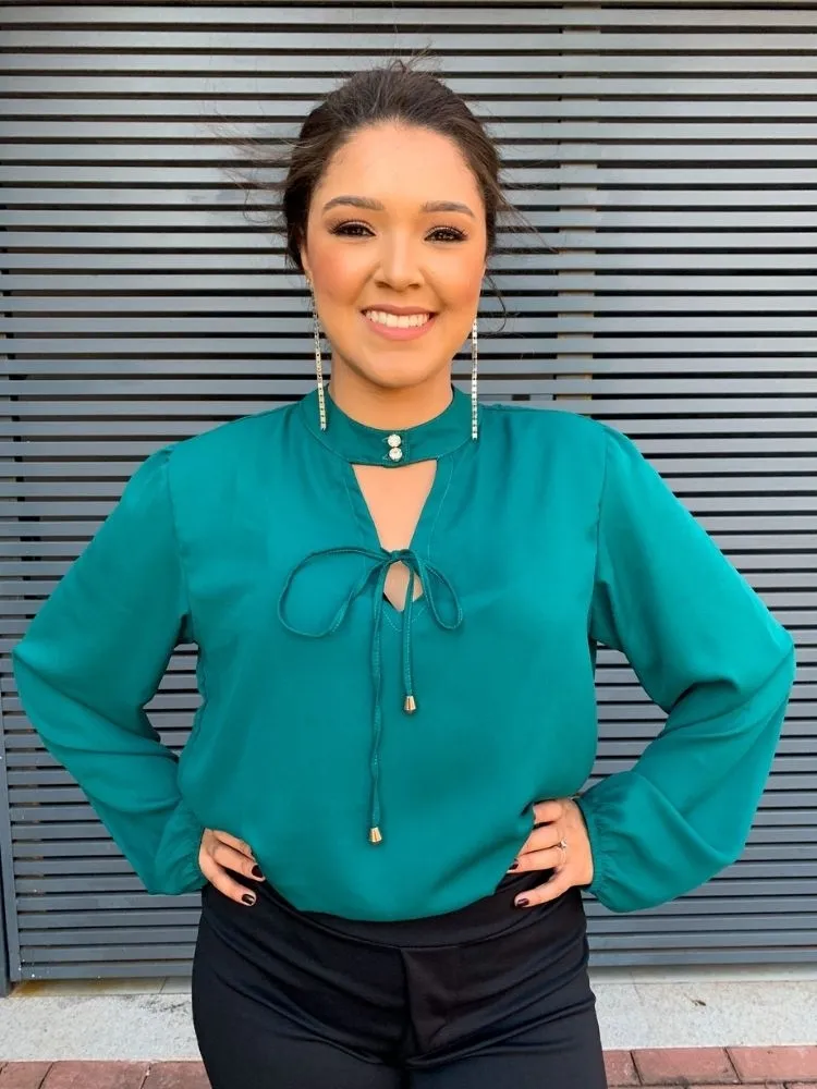 Blusa de gola Veneza Azul Tiffany