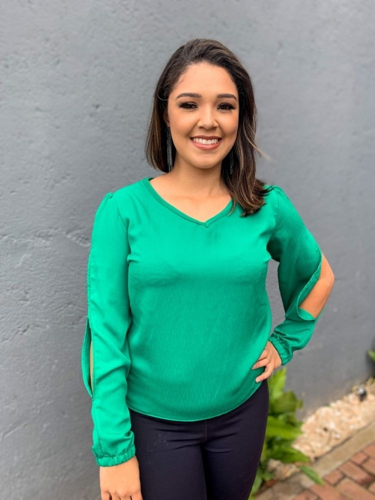 Blusa Manga Vazada TNM Collection Verde Água