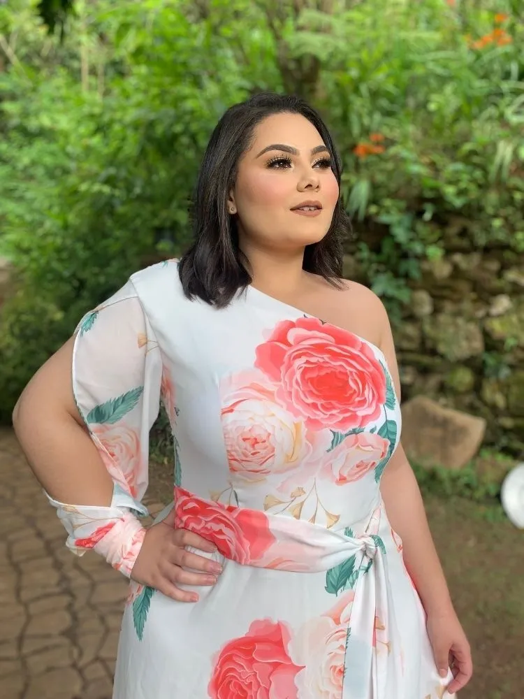 Vestido de Festa Nara Estampado Off White