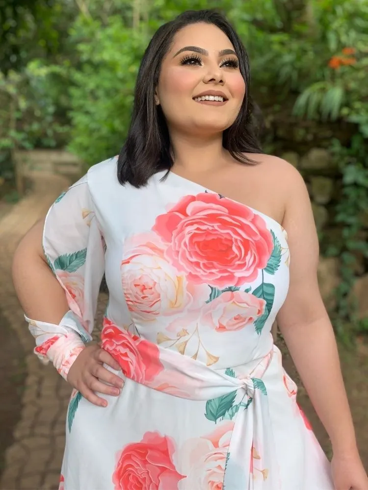 Vestido de Festa Nara Estampado Off White