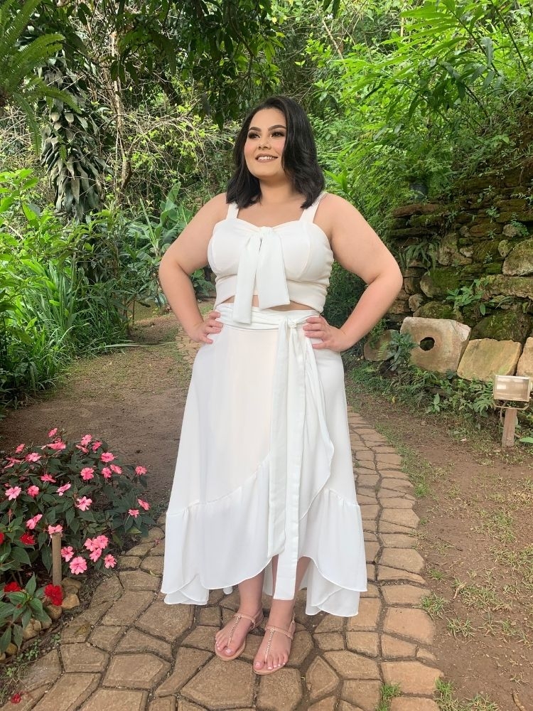 Conjunto Cropped e Saia Envelope Off  White