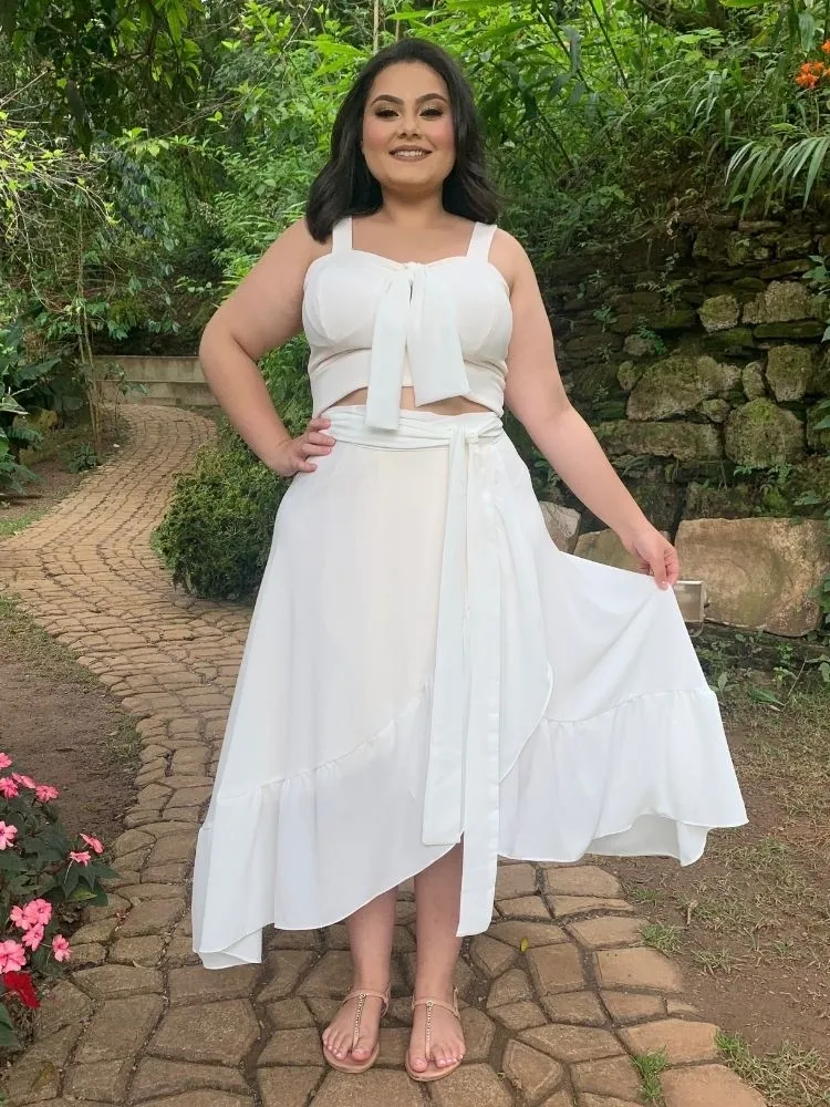 Conjunto Cropped e Saia Envelope Off  White