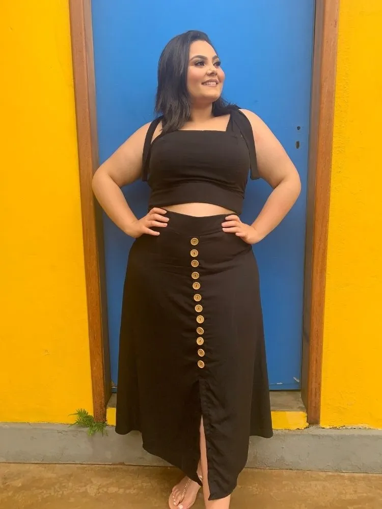 Saia de Botões Preto TNM Collection