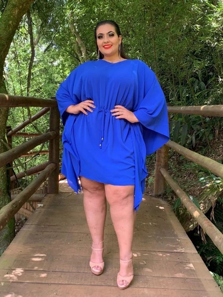 Vestido Curto Kimono Cibele Azul Royal