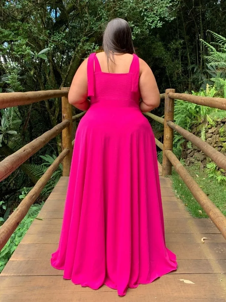 Vestido Madrinha de Casamento com decote Ana Julia Rosa Pink