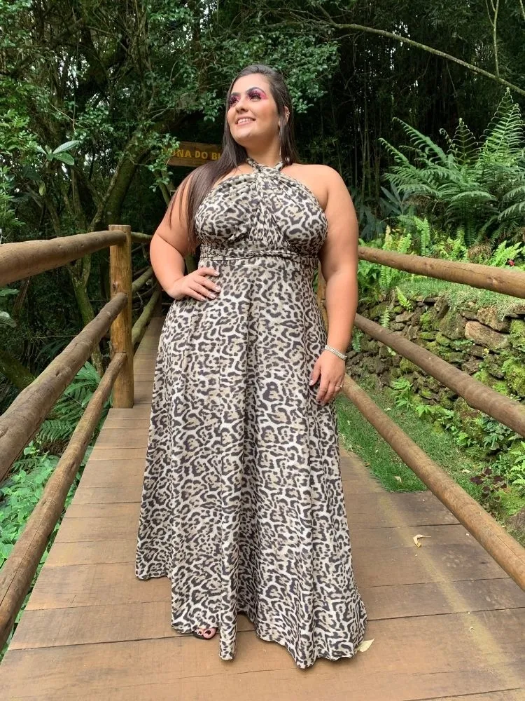 Vestido Longo Estampado Multiformas Anathan Animal Print