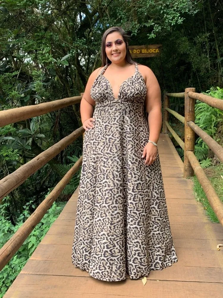 Vestido Longo Estampado Multiformas Anathan Animal Print