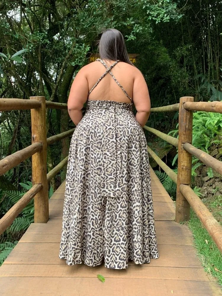 Vestido Longo Estampado Multiformas Anathan Animal Print