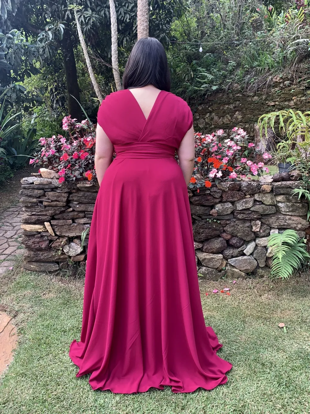Vestido Longo Madrinha da Casamento Pink Strong Plus Size Alice Fan