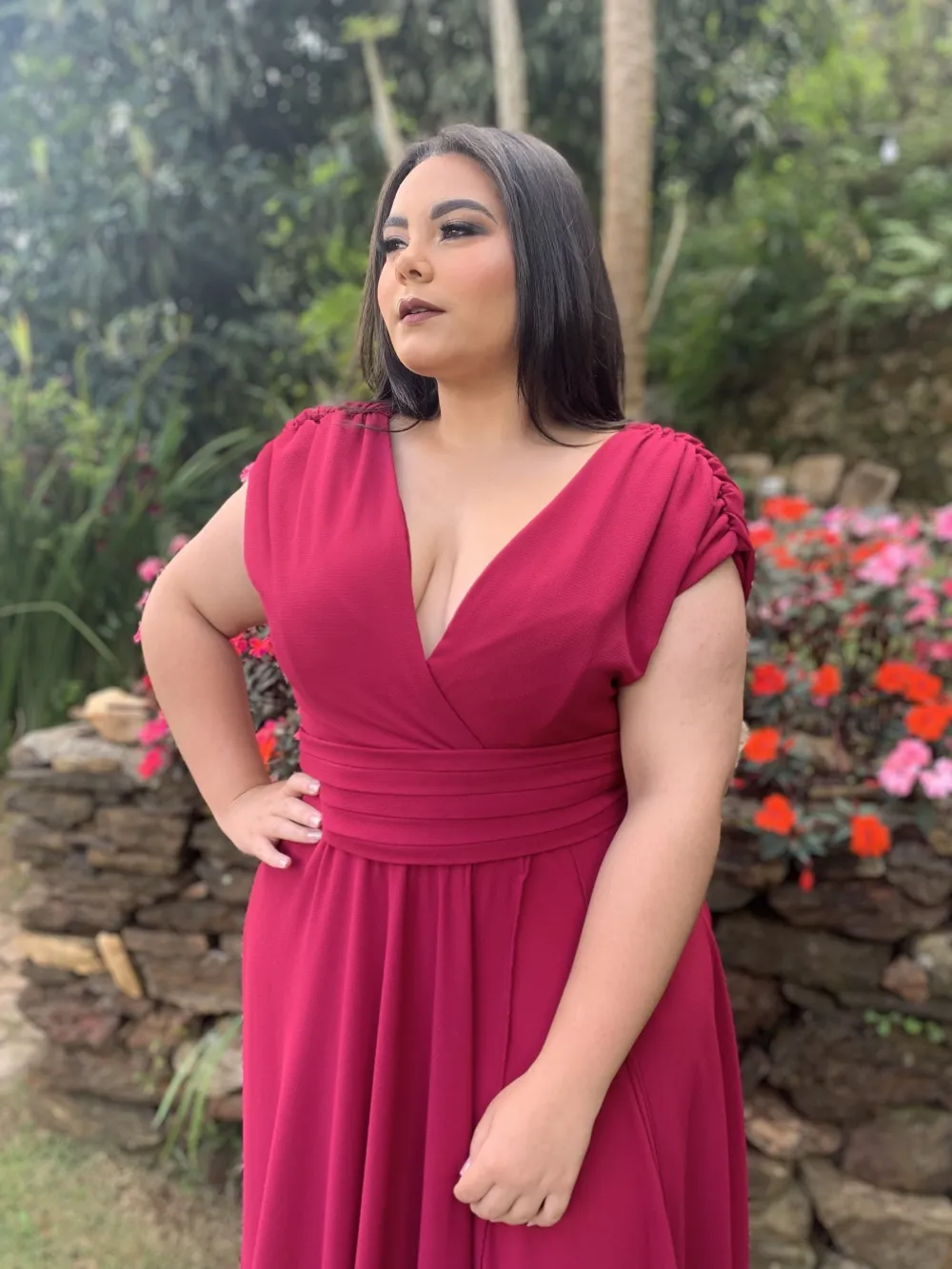 Vestido Longo Madrinha da Casamento Pink Strong Plus Size Alice Fan