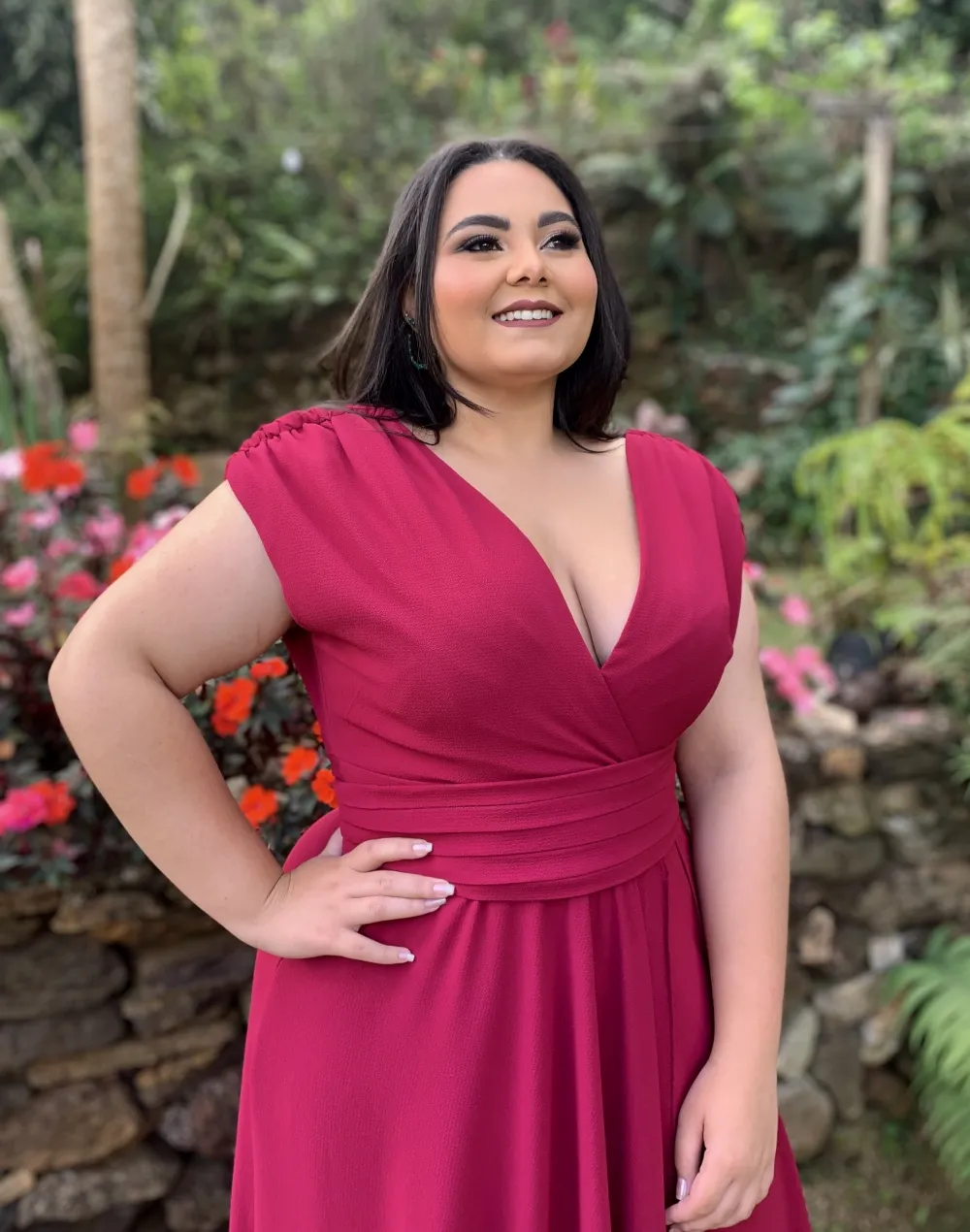 Vestido Longo Madrinha da Casamento Pink Strong Plus Size Alice Fan