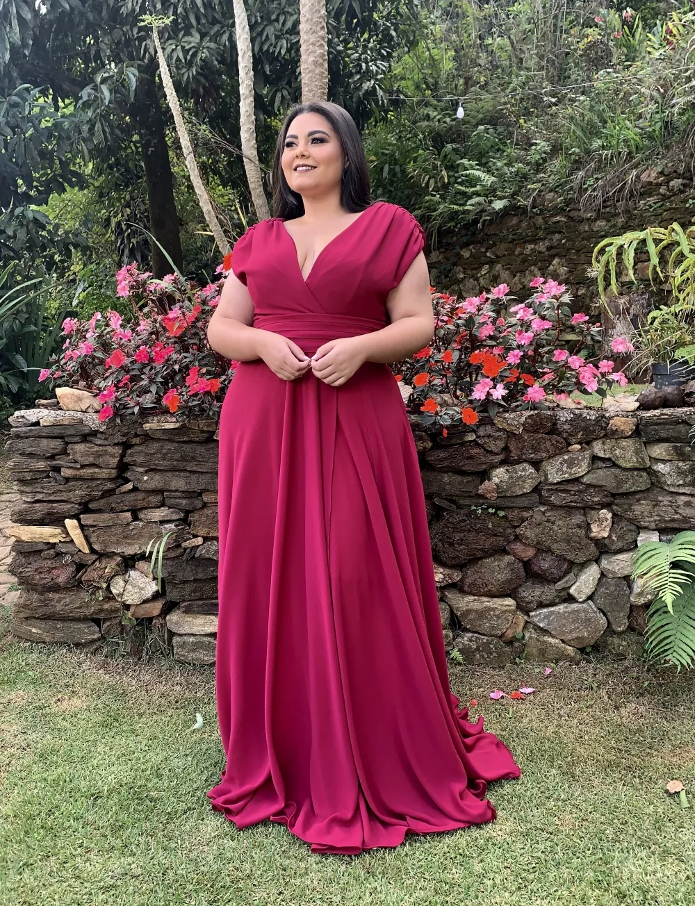 Vestido Longo Madrinha da Casamento Pink Strong Plus Size Alice Fan