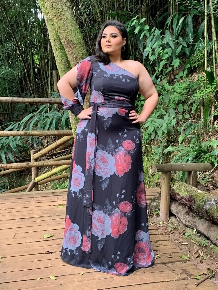 Vestido de Festa Nara Estampado Preto