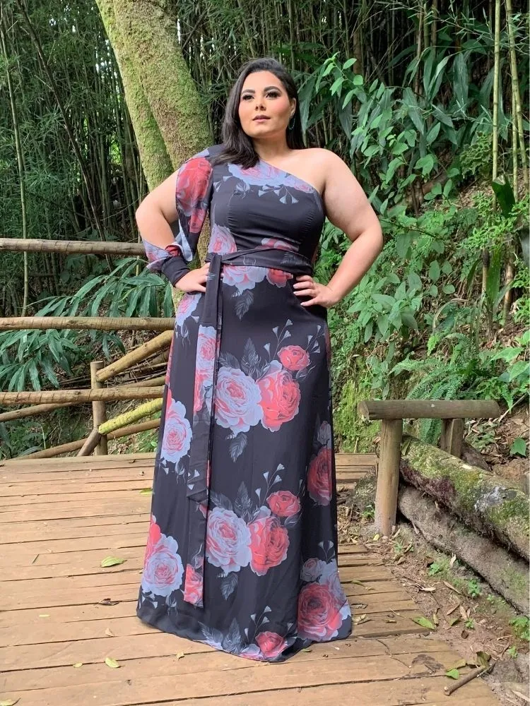 Vestido de Festa Nara Estampado Preto