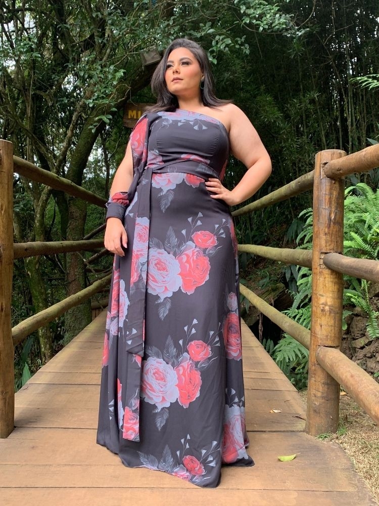 Vestido de Festa Nara Estampado Preto