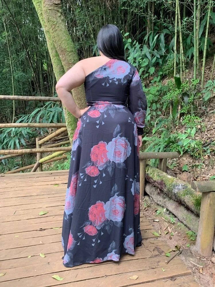 Vestido de Festa Nara Estampado Preto