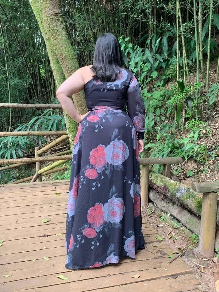 Vestido de Festa Nara Estampado Preto