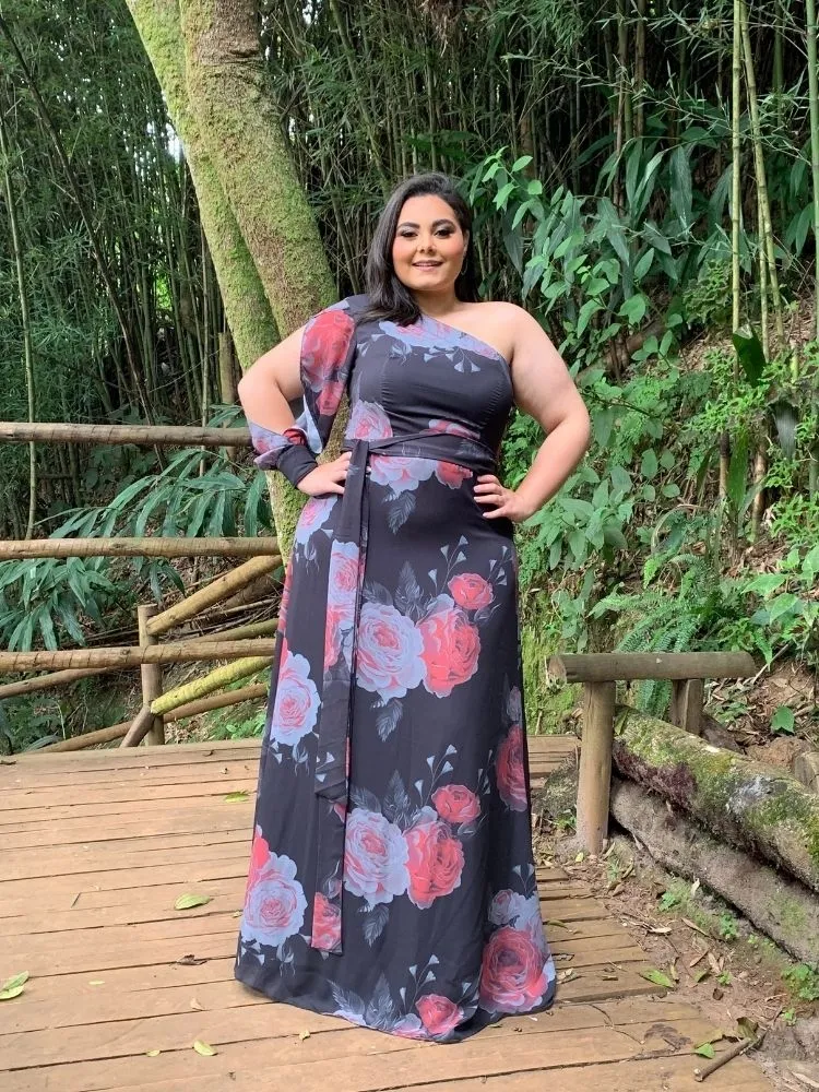 Vestido de Festa Nara Estampado Preto