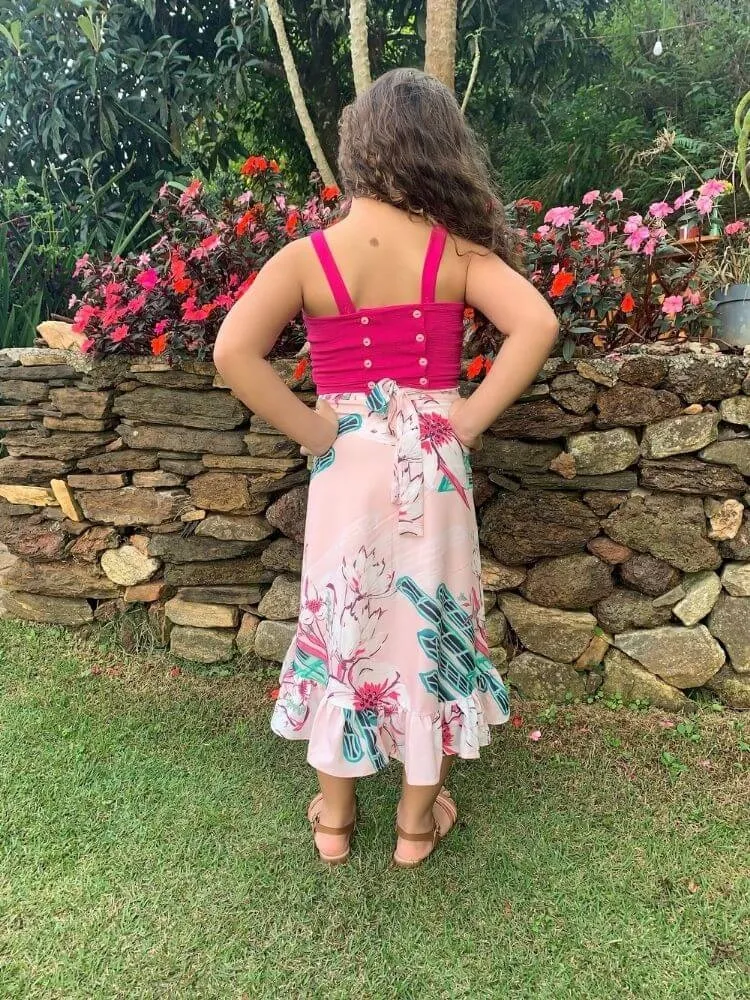 Cropped e Saia Envelope Tal Mãe, Tal Filha Rosa Pink
