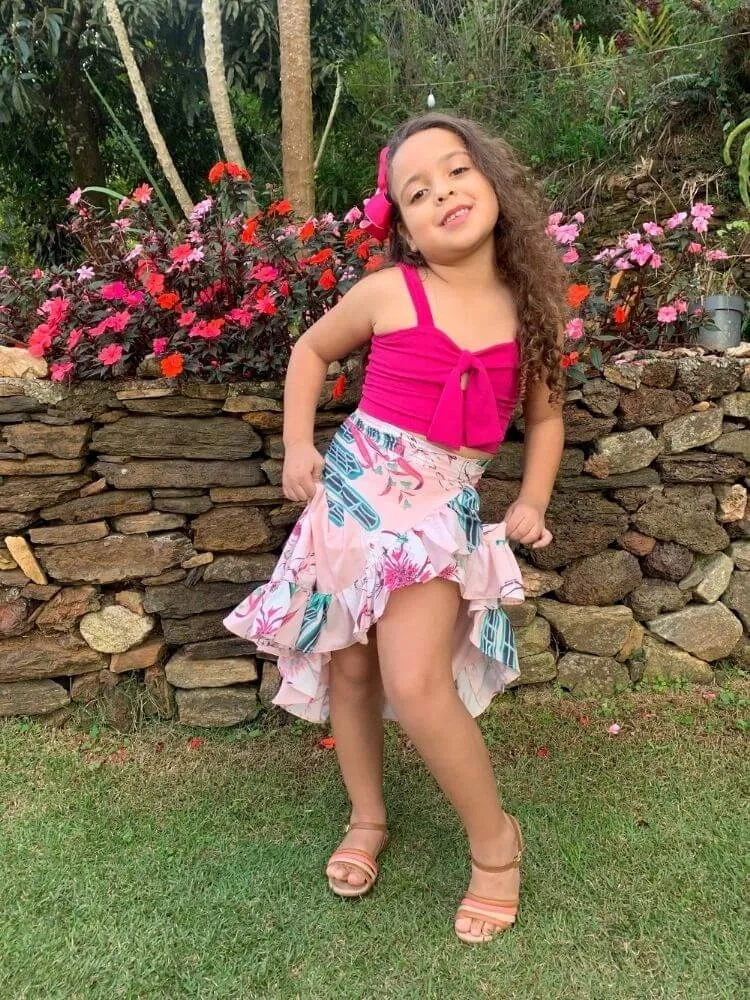 Cropped e Saia Envelope Infantil Rosa Pink