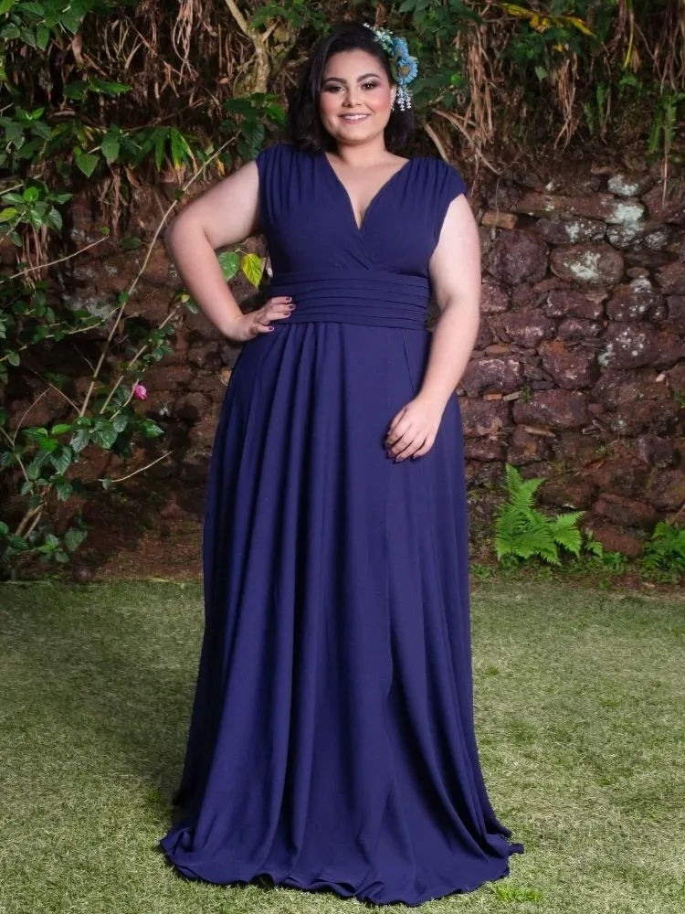 Vestido Madrinha Casamento Alice Fan Azul Marinho