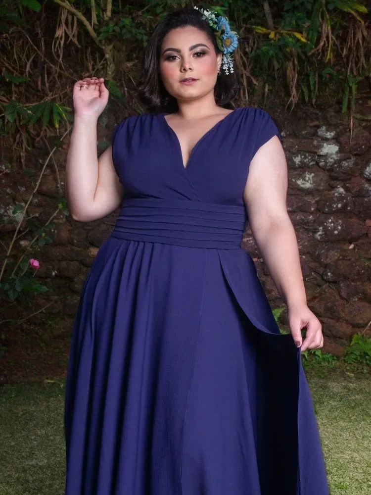Vestido Madrinha Casamento Alice Fan Azul Marinho