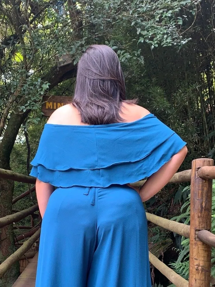 Cropped Modelo Ciganinha Azul Turquesa