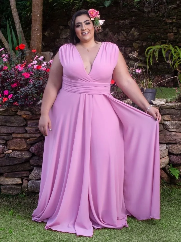 Vestido Madrinha Casamento Alice Fan Rosa Chiclete