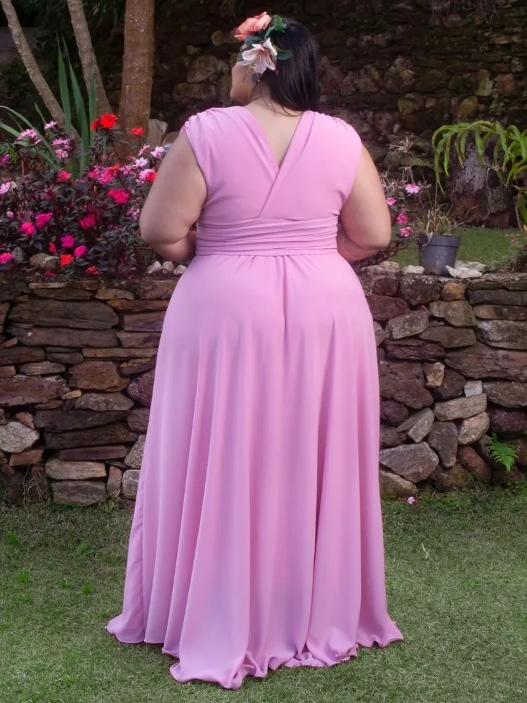 Vestido Madrinha Casamento Alice Fan Rosa Chiclete