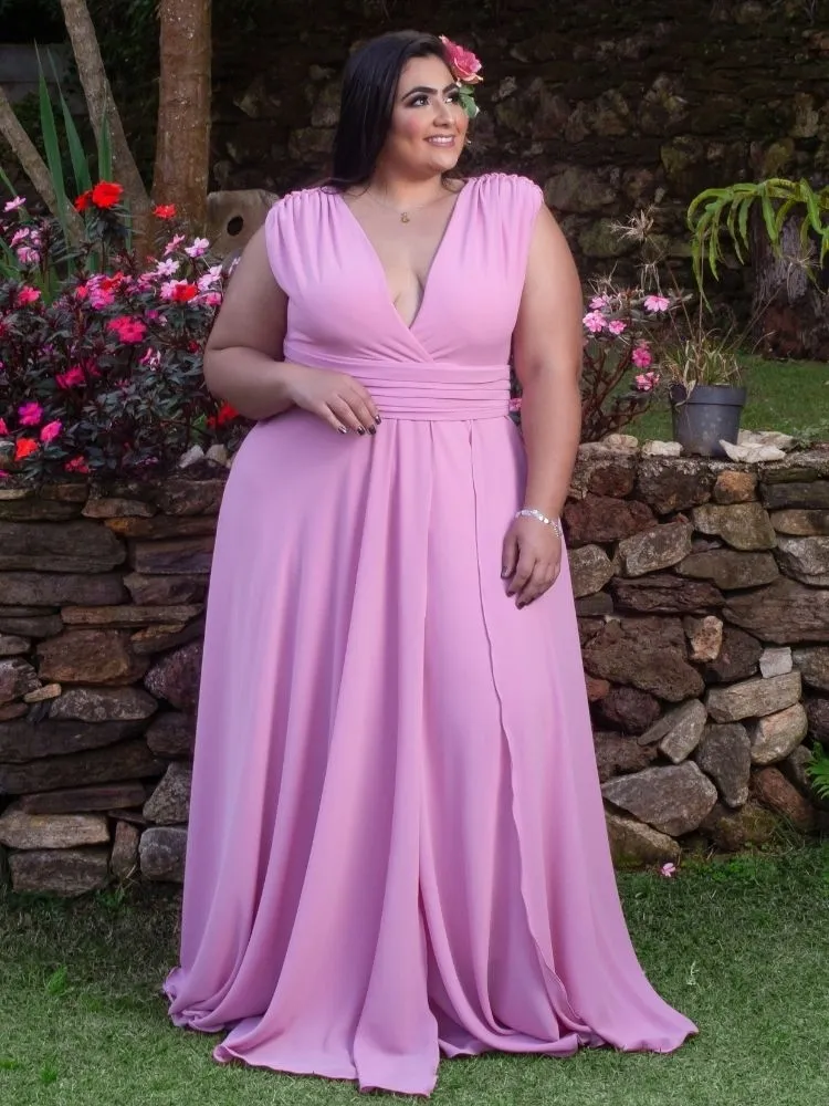 Vestido Madrinha Casamento Alice Fan Rosa Chiclete