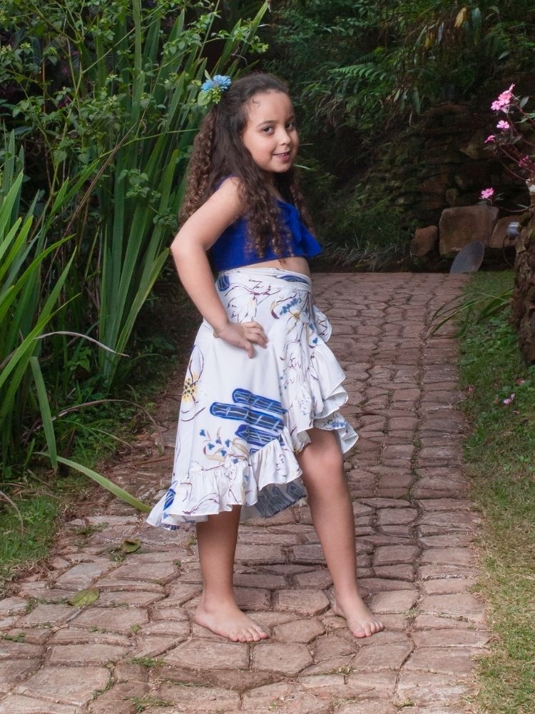Cropped e Saia Envelope Infantil Azul Royal